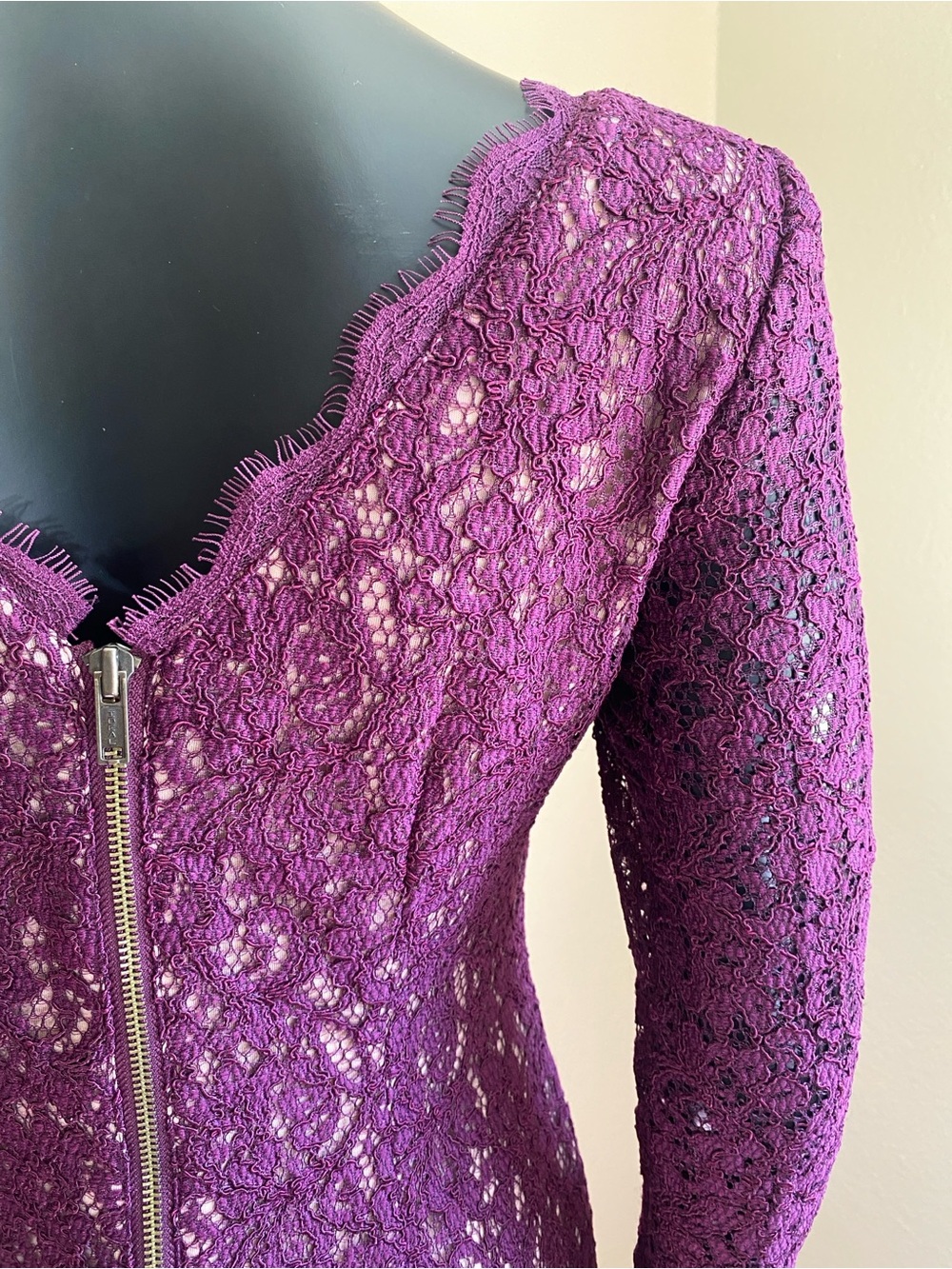 Adrianna Papell Purple Lace Long Sleeve Sheath Dress - Picture 10 of 13